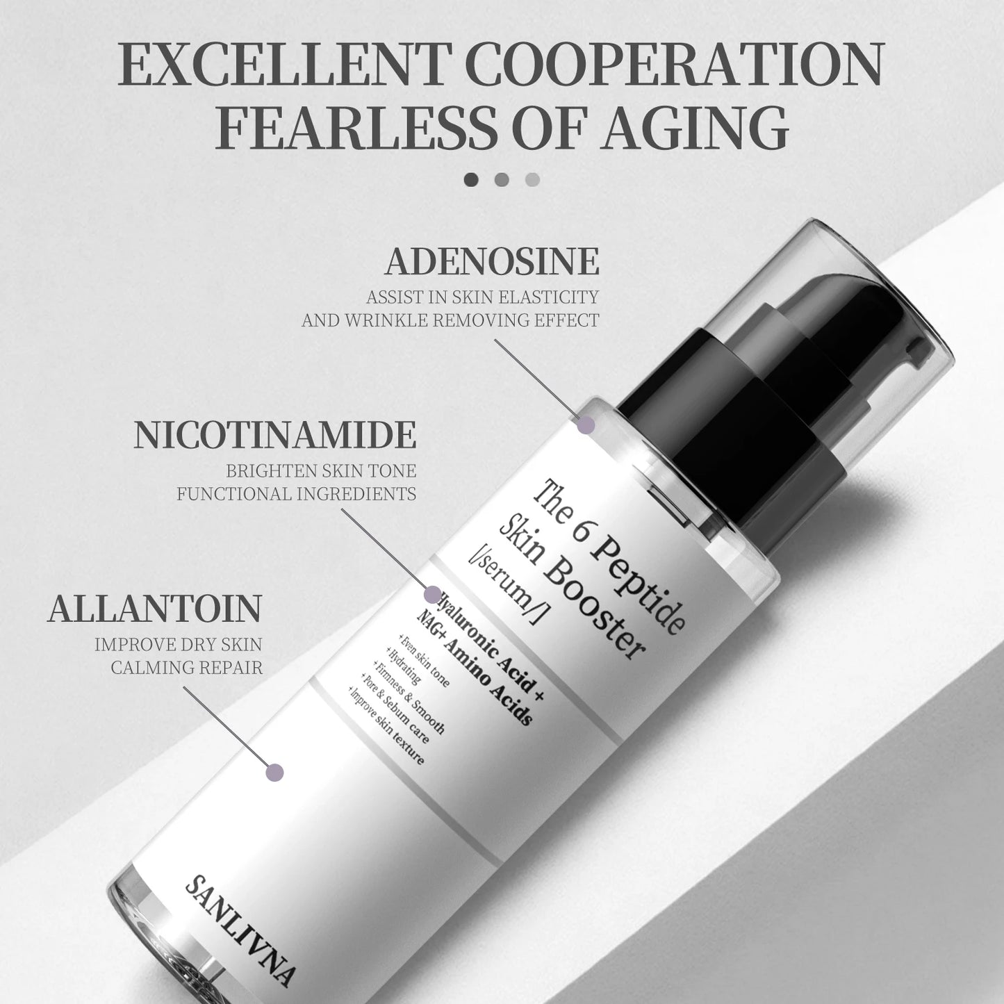 6-Peptide Facial Essence Containing Collagen Improves Fine Lines, Brightens Skin Tone, Moisturizes and Nourishes
