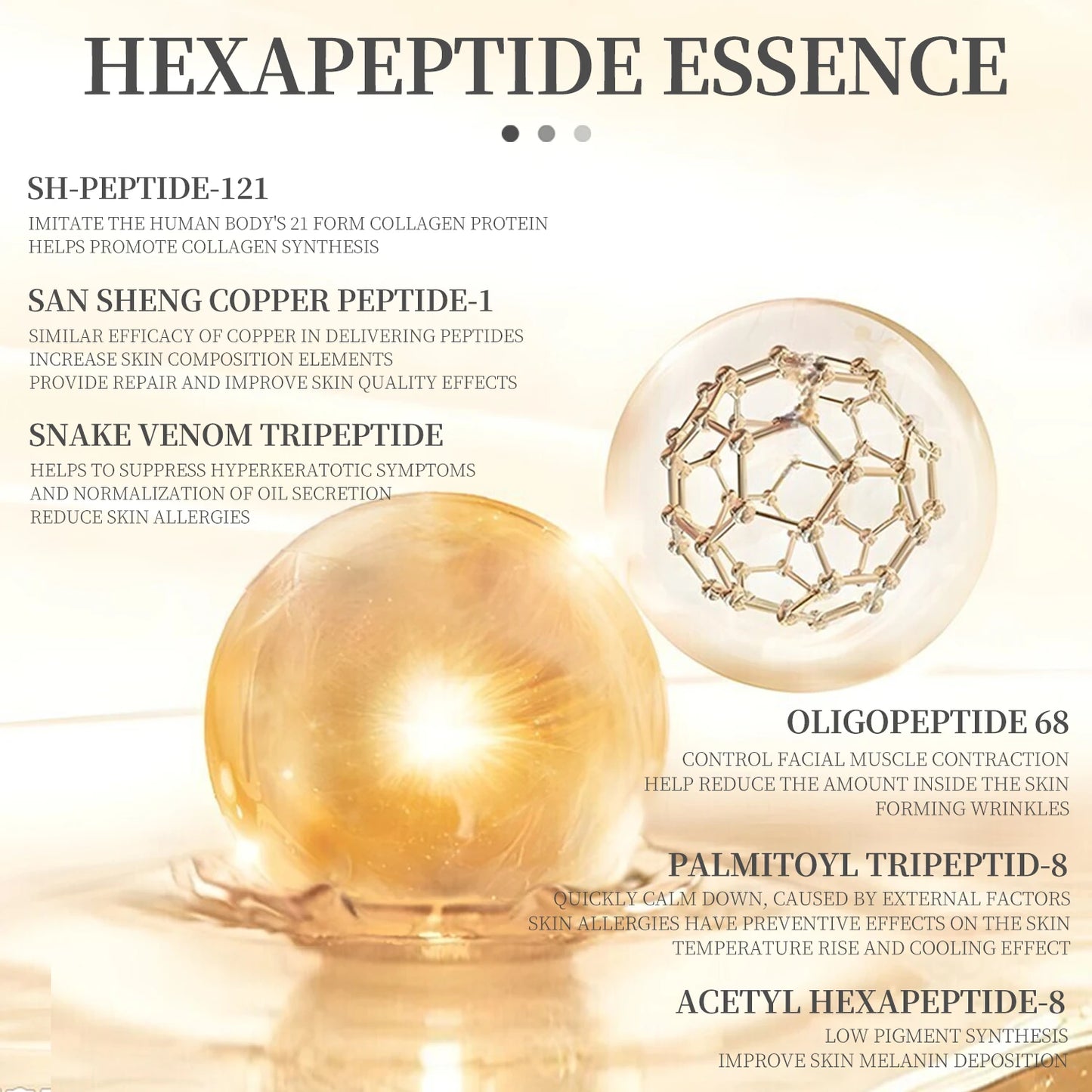6-Peptide Facial Essence Containing Collagen Improves Fine Lines, Brightens Skin Tone, Moisturizes and Nourishes