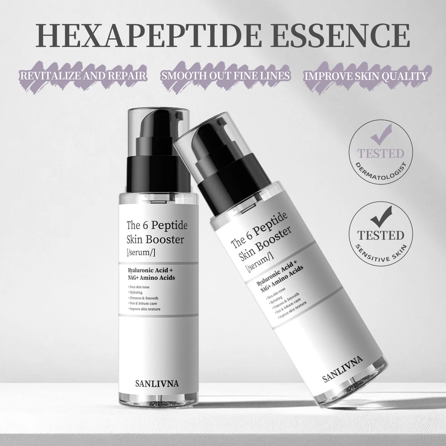 6-Peptide Facial Essence Containing Collagen Improves Fine Lines, Brightens Skin Tone, Moisturizes and Nourishes